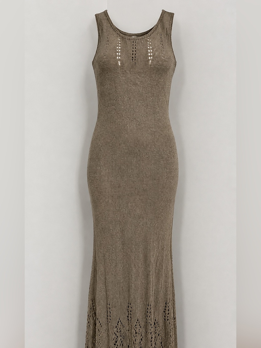 Sigrid Olsen Tan Ribbed Maxi Dress Sleeveless Sheath